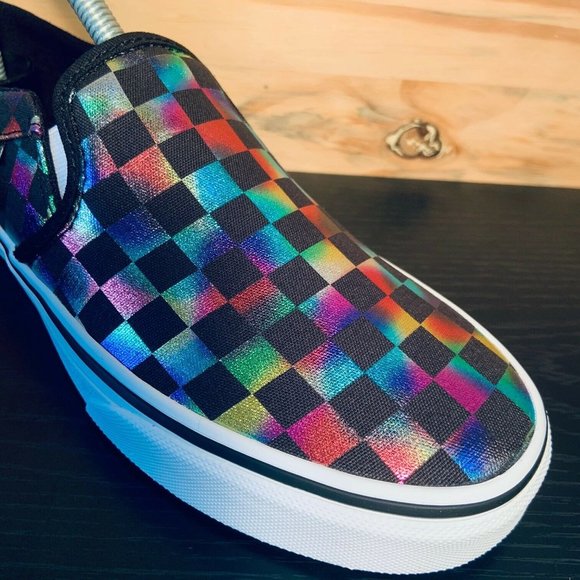 Vans Asher Checkered Shimmering Canvas Slip Ons - Picture 4 of 9